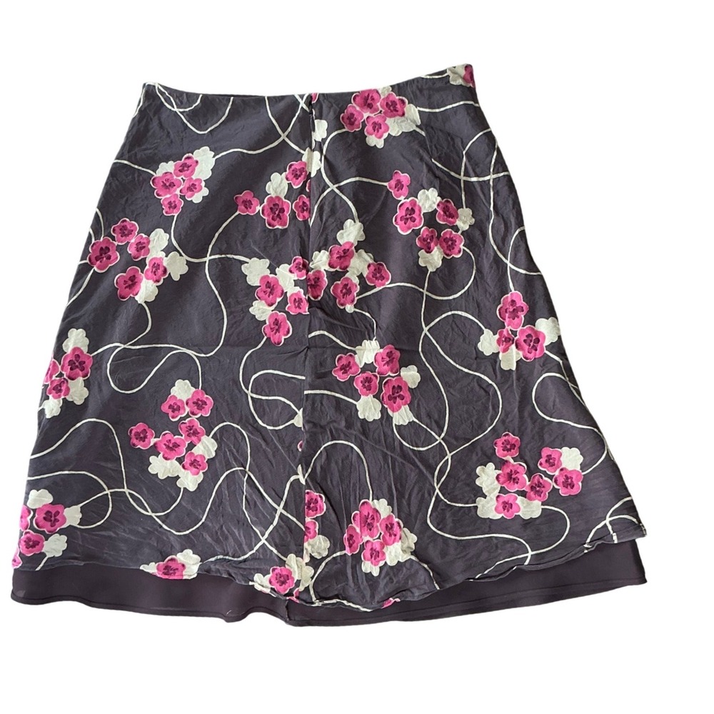 Brown Pink Floral 100% Silk A-Line Skirt Size 4P Petite Ann Taylor Loft - Picture 2 of 3